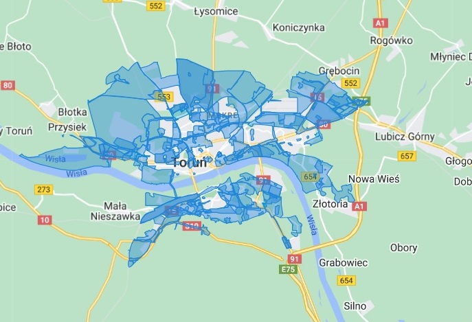 mapa Toruń