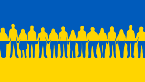 Flaga Ukrainy z postaciami