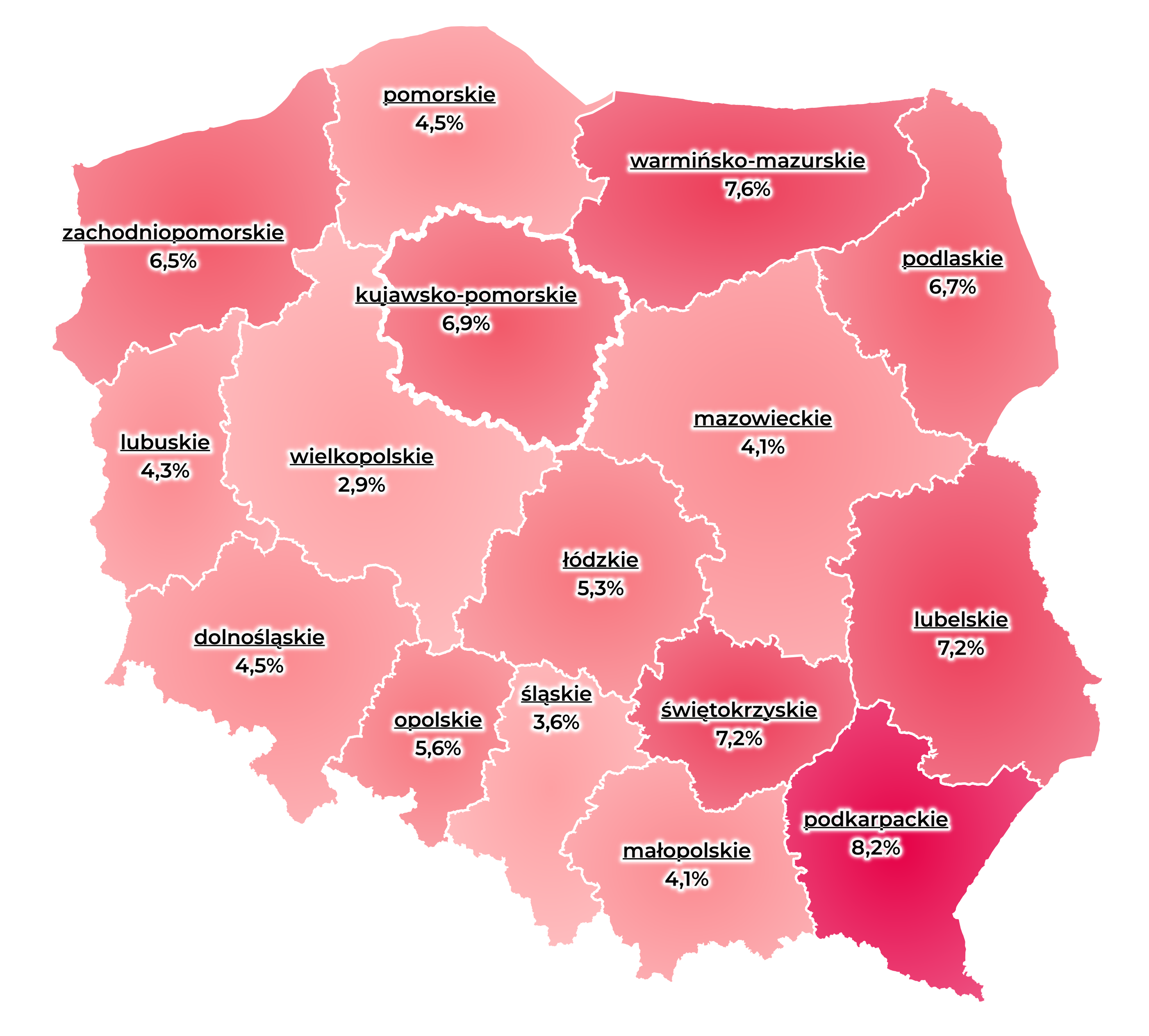 Stopa bezrobocia w województwach w czerwcu 2024