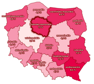 Mapa bezrobocia, podział na powiaty