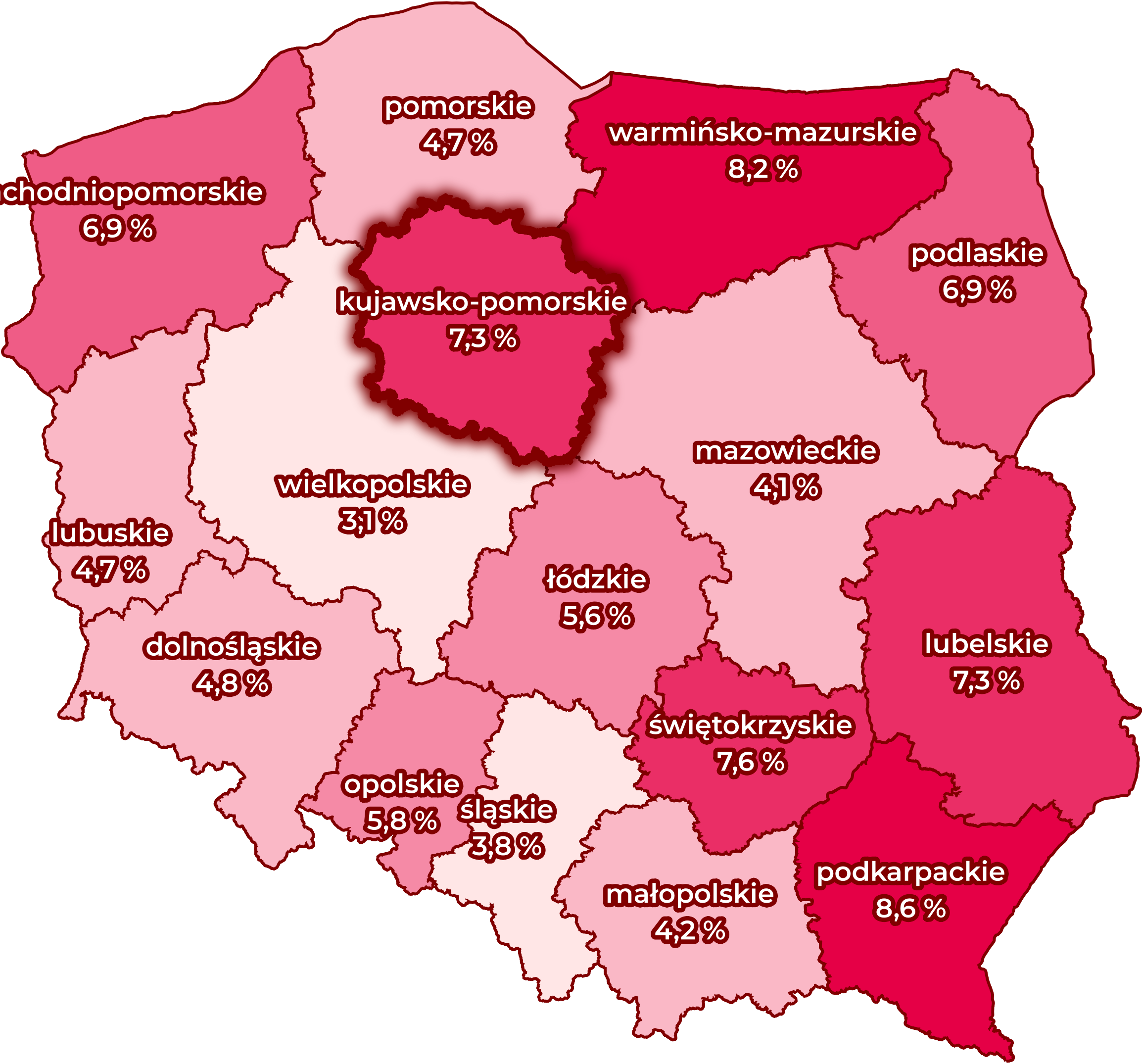 Stopa bezrobocia - mapa - podział na województwa Stopa bezrobocia - mapa - podział na województwa