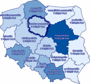 Wynagrodzenia - mapa - podział na wojewodztwa