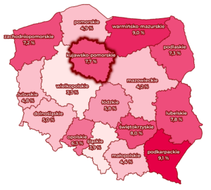 Mapa - stopa bezrobocie w województwach