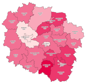 KPFR - mapa ze stopami bezrobocia powiaty