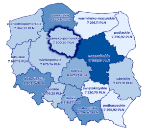 Mapa przeciętnego wynagrodzenia w województwach