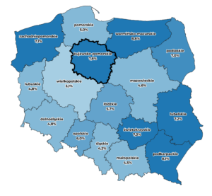 mapa polski - stopa bezrobocia