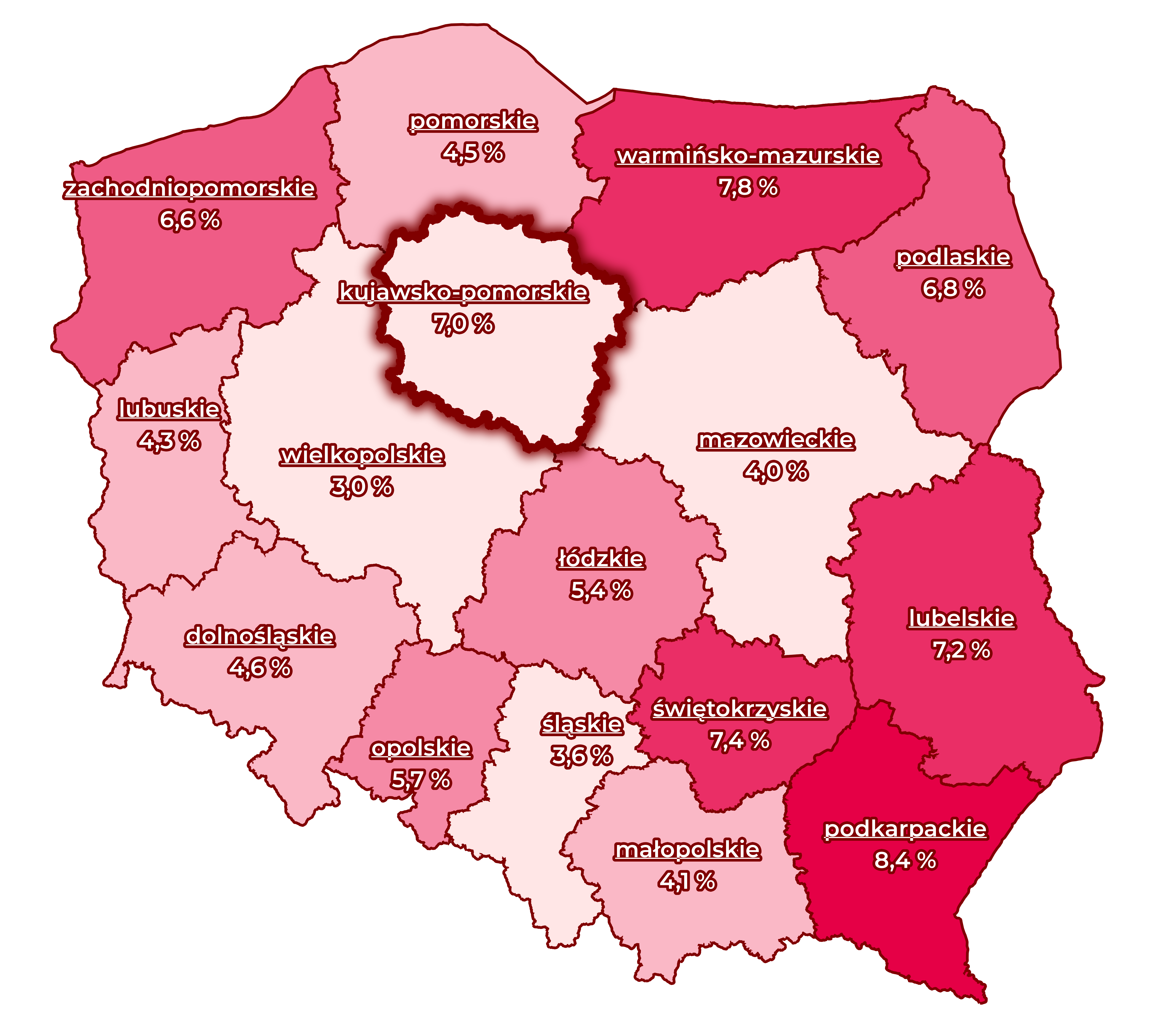 Stopa bezrobocia w województwach we wrześniu 2024