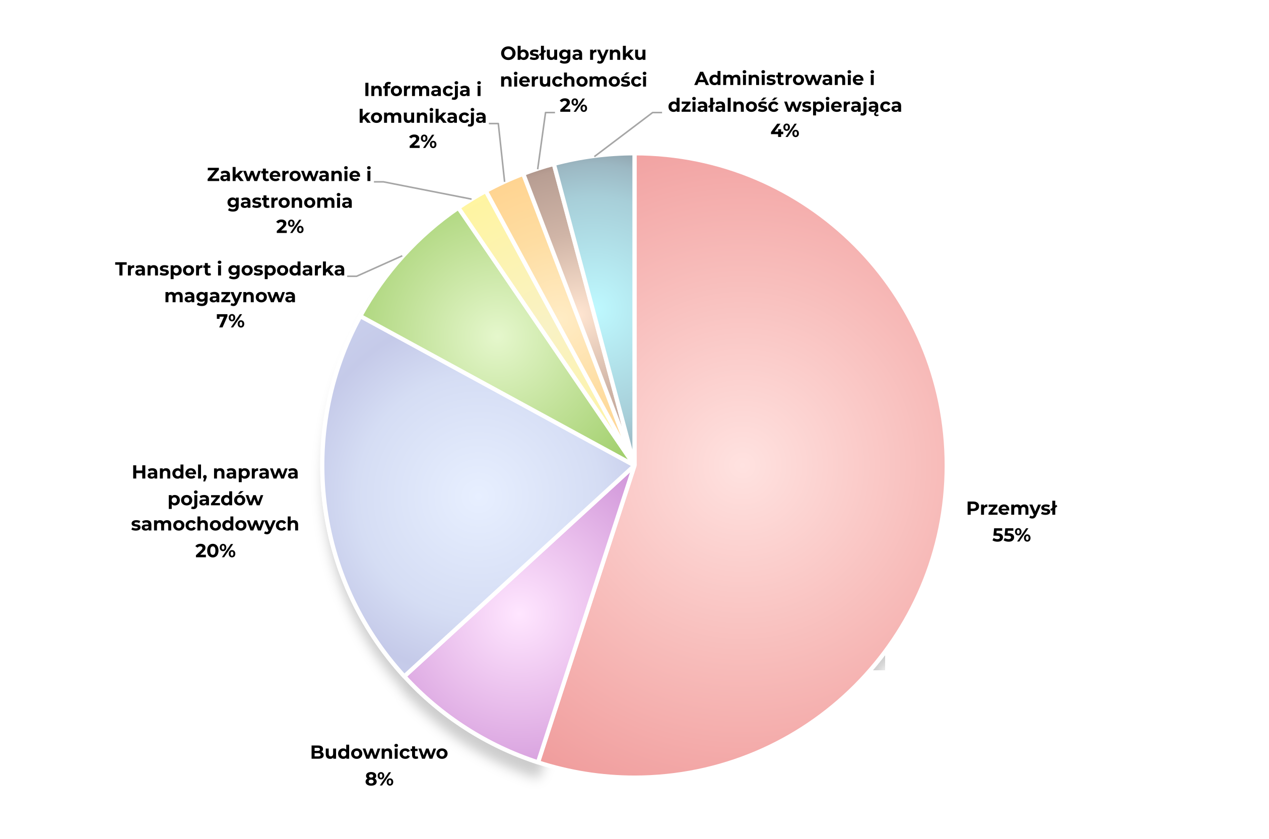 Struktura zatrudnienia w kujawsko-pomorskim w sierpniu 2024 - wykres kołowy 